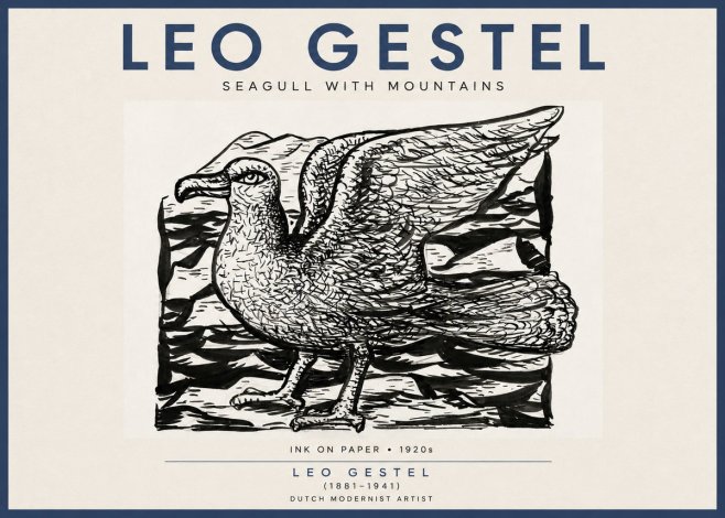 Leo Gestel Seagull with Mountains No4 - Plakát