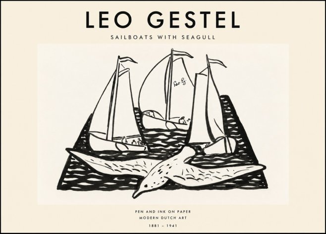 Leo Gestel Sailboats with Seagull No1 - Plakát