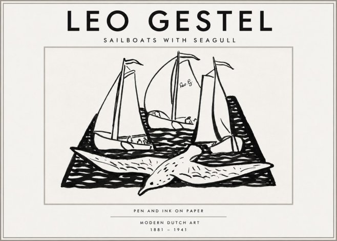 Leo Gestel Sailboats with Seagull No3 - Plakát