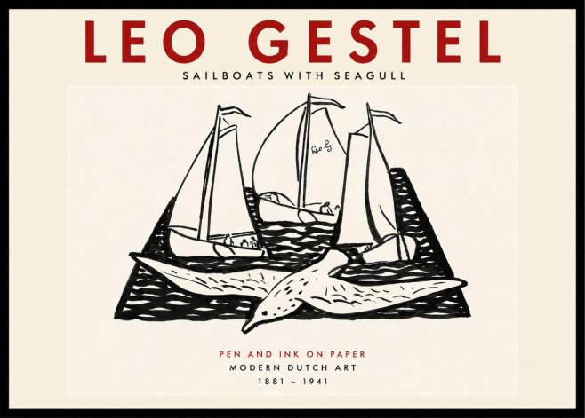 Leo Gestel Sailboats with Seagull No4 - Plakát