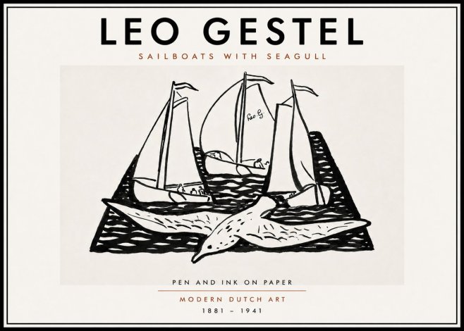 Leo Gestel Sailboats with Seagull No6 - Plakát