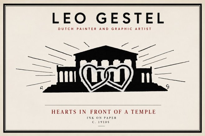 Leo Gestel Hearts in Front of a Temple No4 - Plakát
