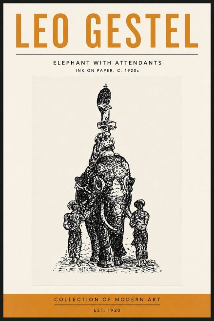 Leo Gestel Elephant with Attendants No5 - Plakát