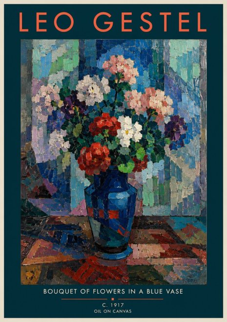 Leo Gestel Bouquet of Flowers in a Blue Vase No2 - Plakát