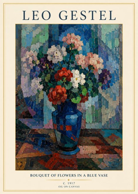 Leo Gestel Bouquet of Flowers in a Blue Vase No3 - Plakát