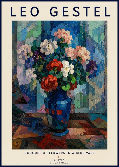 Leo Gestel Bouquet of Flowers in a Blue Vase No4 - Plakát