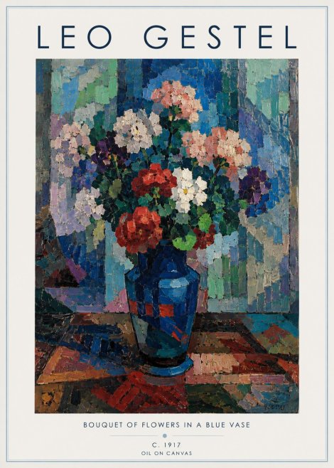 Leo Gestel Bouquet of Flowers in a Blue Vase No6 - Plakát