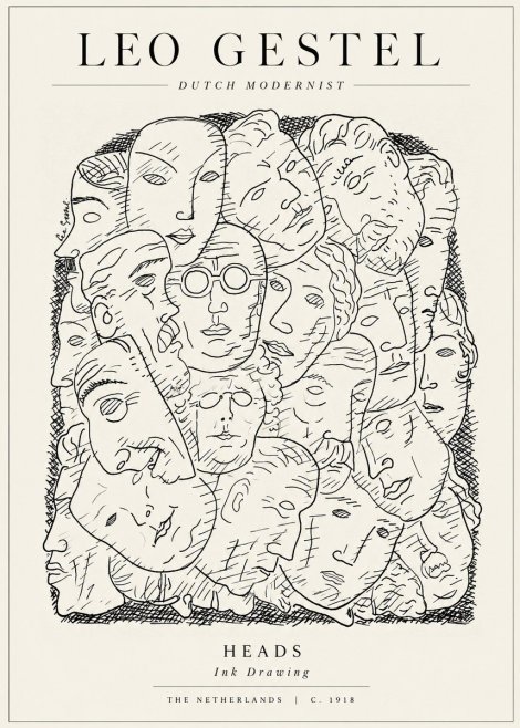 Leo Gestel Heads Ink Drawing No1 - Plakát