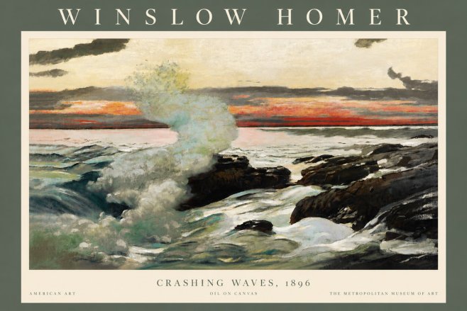 Winslow Homer Crashing Waves, 1896 No4 - Plakát