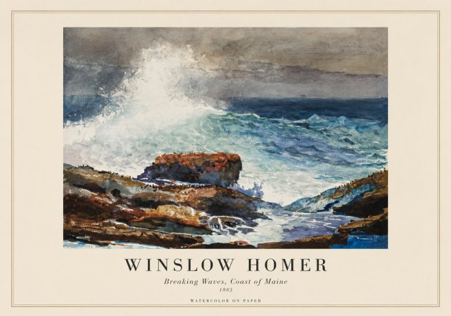Winslow Homer Breaking Waves, Coast of Maine No1 - Plakát