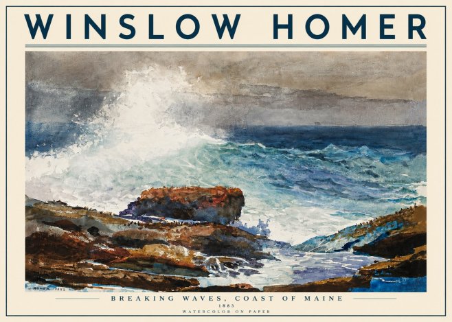 Winslow Homer Breaking Waves, Coast of Maine No3 - Plakát