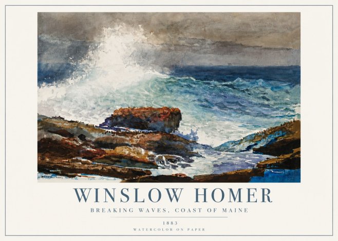 Winslow Homer Breaking Waves, Coast of Maine No4 - Plakát