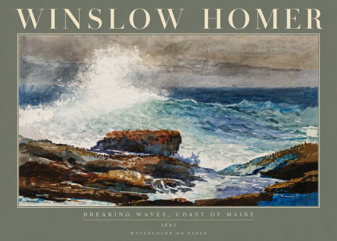 Winslow Homer Breaking Waves, Coast of Maine No5 - Plakát