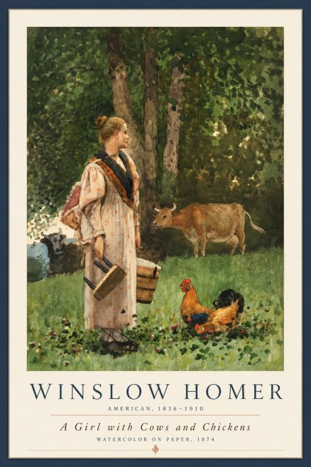 Winslow Homer A Girl with Cows and Chickens No2 - Plakát