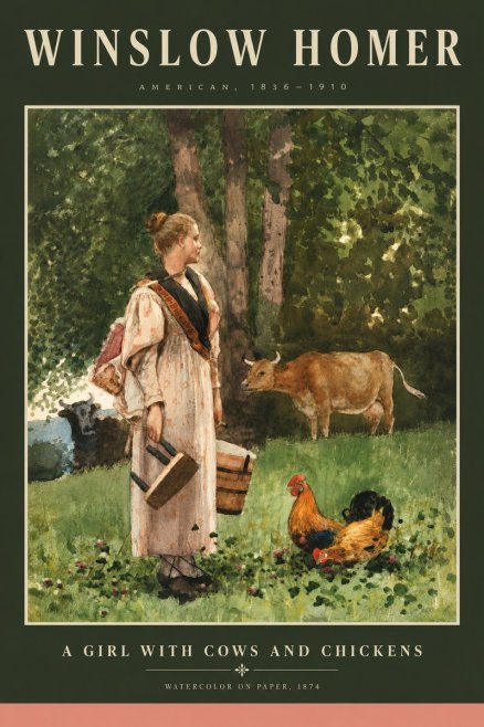 Winslow Homer A Girl with Cows and Chickens No5 - Plakát