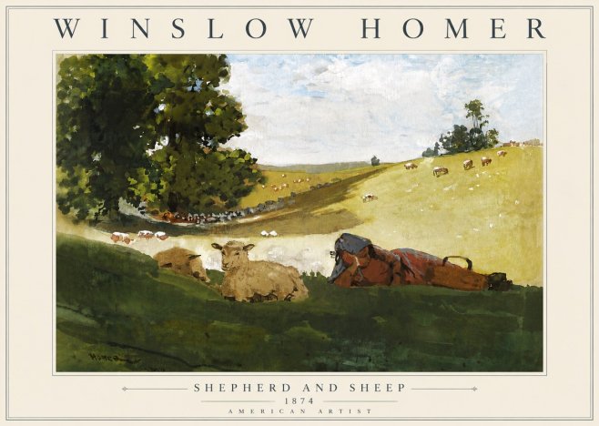 Winslow Homer Shepherd and Sheep No5 - Plakát