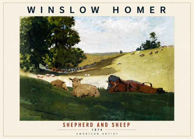 Winslow Homer Shepherd and Sheep No6 - Plakát