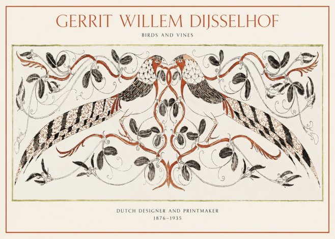 Gerrit Willem Dijsselhof Ornamental Design with Birds and Foliage No2 - Plakát
