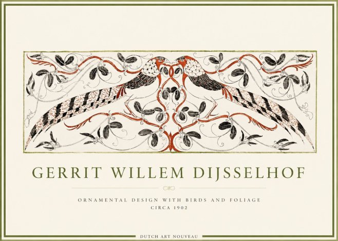 Gerrit Willem Dijsselhof Ornamental Design with Birds and Foliage No4 - Plakát