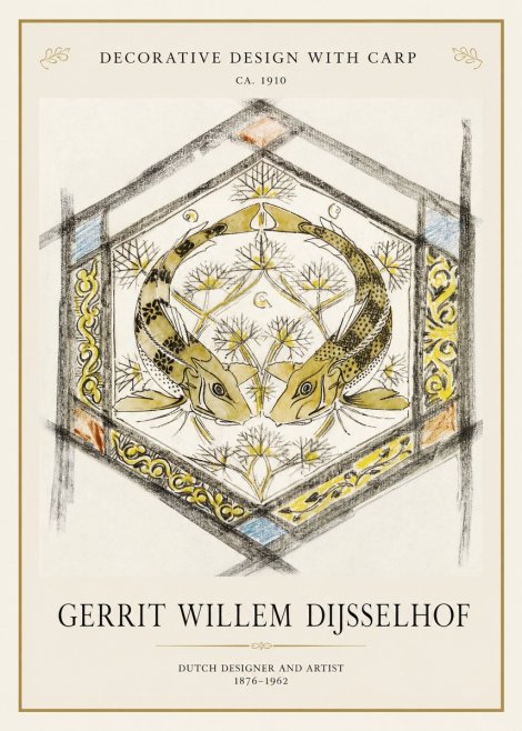 Gerrit Willem Dijsselhof Decorative Design with Carp No1 - Plakát