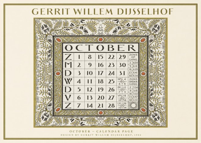 Gerrit Willem Dijsselhof October - Calendar Page No1 - Plakát