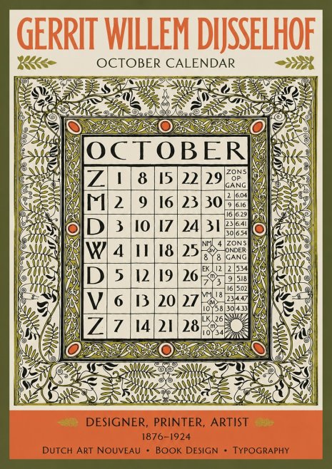 Gerrit Willem Dijsselhof October - Calendar Page No3 - Plakát