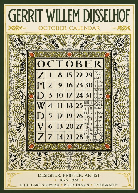 Gerrit Willem Dijsselhof October - Calendar Page No6 - Plakát