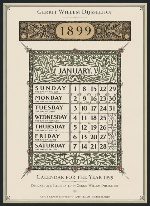 Gerrit Willem Dijsselhof January. Calendar for 1899. No2 - Plakát