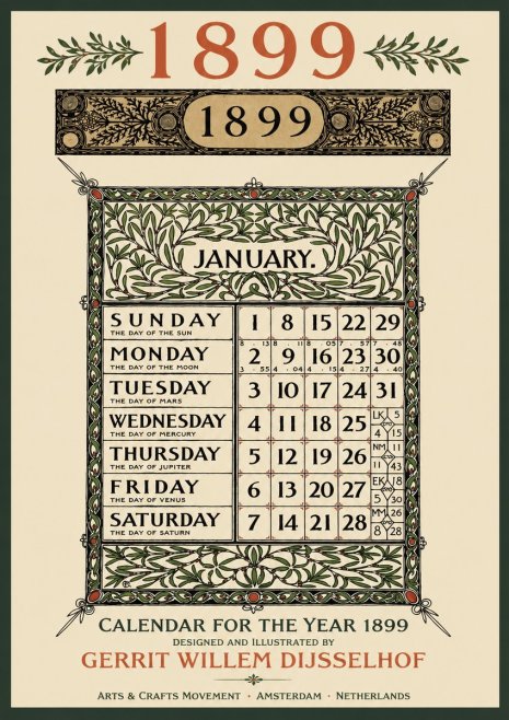 Gerrit Willem Dijsselhof January. Calendar for 1899. No3 - Plakát