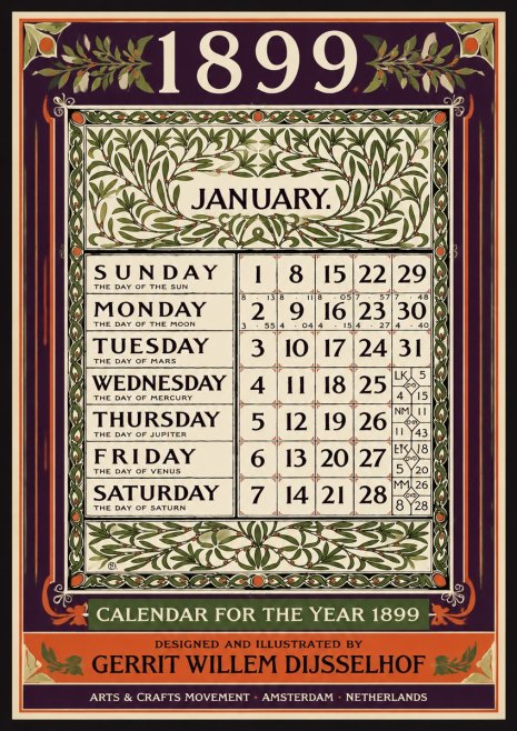 Gerrit Willem Dijsselhof January. Calendar for 1899. No4 - Plakát
