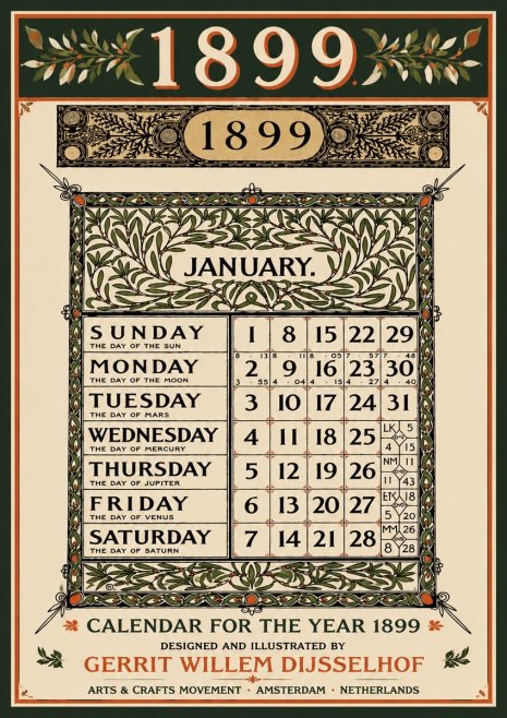 Gerrit Willem Dijsselhof January. Calendar for 1899. No5 - Plakát