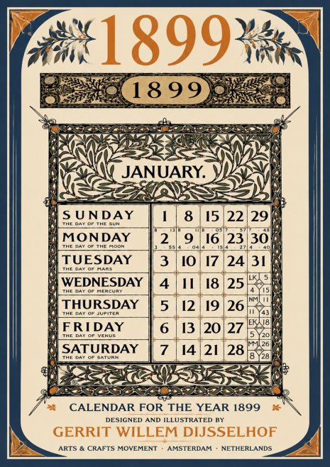 Gerrit Willem Dijsselhof January. Calendar for 1899. No6 - Plakát