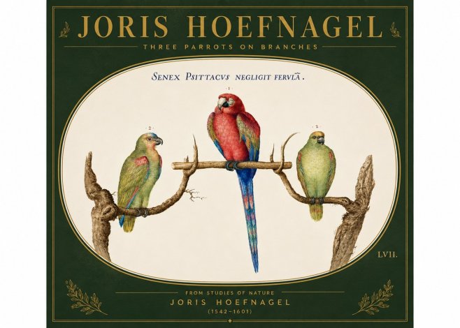Joris Hoefnagel Three Parrots No6 - Plakát