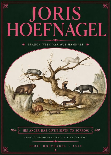 Joris Hoefnagel Branch with Various Mammals No6 - Plakát