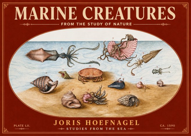 Joris Hoefnagel Marine Creatures - Plate Lii No6 - Plakát