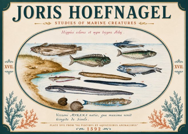 Joris Hoefnagel Plate Xvii from "De Piscibus Et Aquatilibus Animalibus" No6 - Plakát