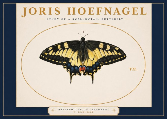 Joris Hoefnagel Study of a Swallowtail Butterfly No2 - Plakát