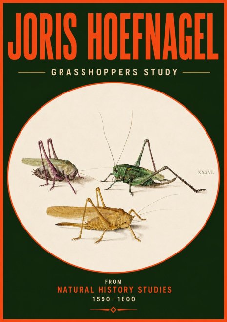 Joris Hoefnagel Grasshoppers Study No4 - Plakát