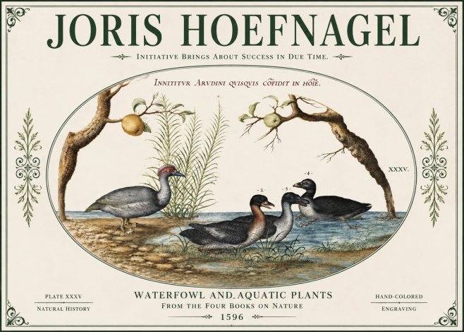 Joris Hoefnagel Waterfowl and Aquatic Plants No4 - Plakát