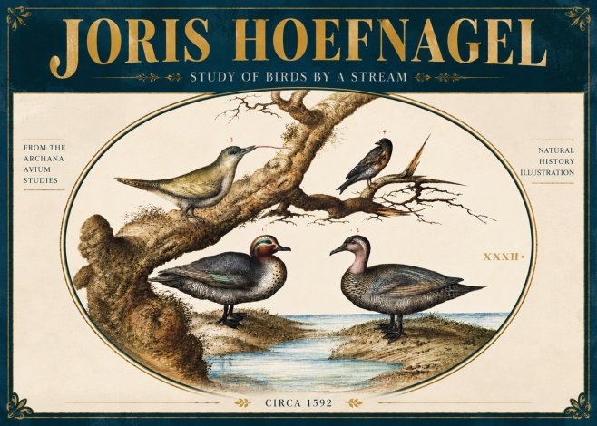 Joris Hoefnagel Study of Birds by a Stream No5 - Plakát