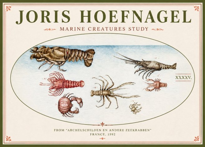 Joris Hoefnagel Studies of Crustaceans No5 - Plakát