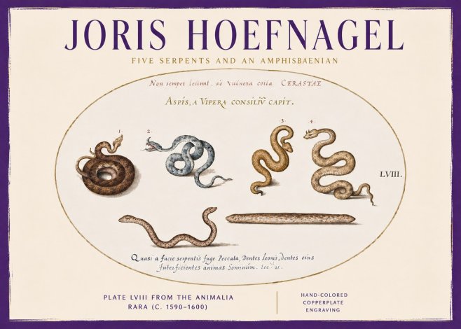 Joris Hoefnagel Five Serpents and an Amphisbaenian No3 - Plakát
