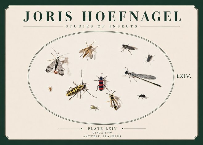 Joris Hoefnagel Studies of Insects - Plate Lxiv No3 - Plakát