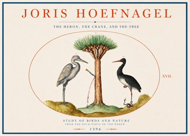 Joris Hoefnagel The Heron, the Crane, and the Tree No3 - Plakát