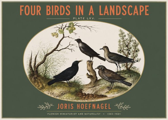 Joris Hoefnagel Four Birds in a Landscape No3 - Plakát