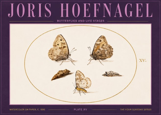 Joris Hoefnagel Butterflies and Life Stages - Plate Xv No4 - Plakát