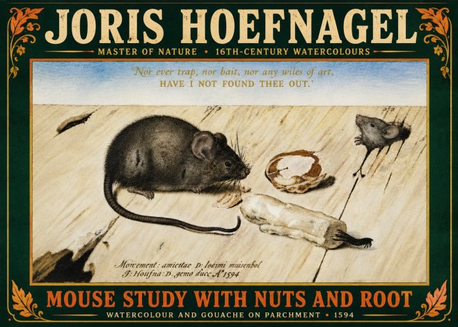 Joris Hoefnagel Mouse Study with Nuts and Root No6 - Plakát