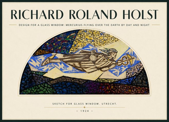 Richard Roland Holst Design for a Glass Window: Mercurius Flying over the Earth by Day and Night No6 - Plakát