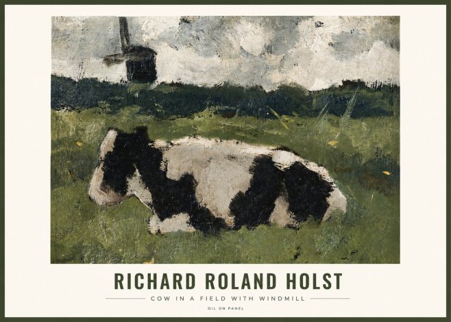 Richard Roland Holst Cow in a Field with Windmill No2 - Plakát