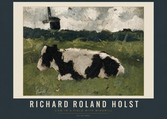 Richard Roland Holst Cow in a Field with Windmill No5 - Plakát